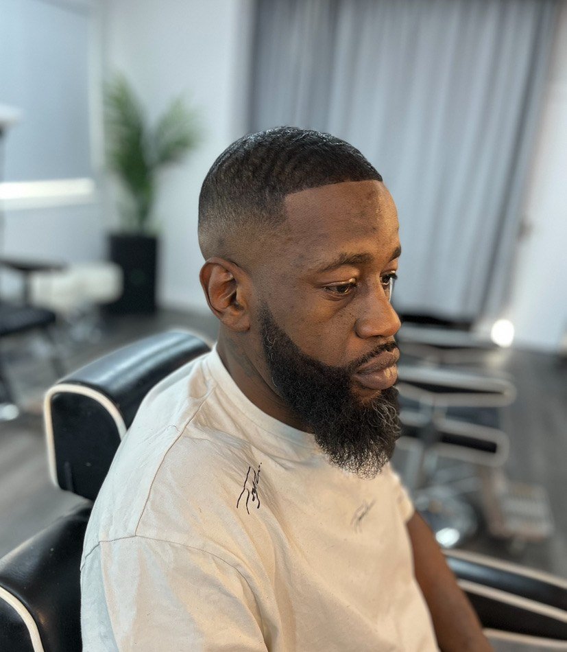 Fade and beard shape-up by Swarv Studio